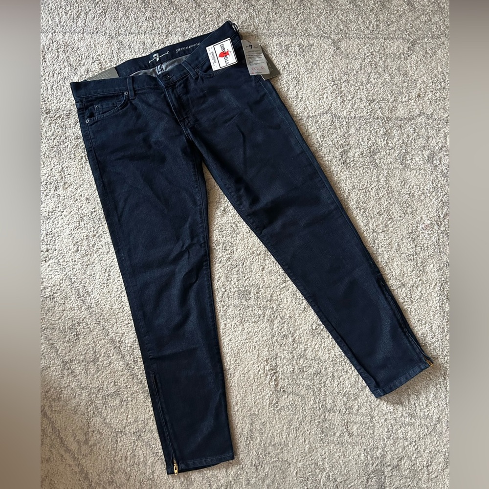 NWT 7 For All Mankind Gwenevere Sz 31 Skinny Straight Zipper Detail Dark Wash